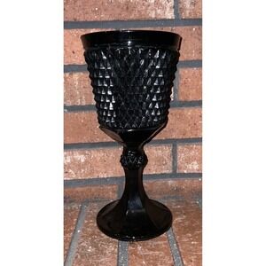 Vintage Tiara Black Glass Diamond Point Compote Candy Dish 11" No lid